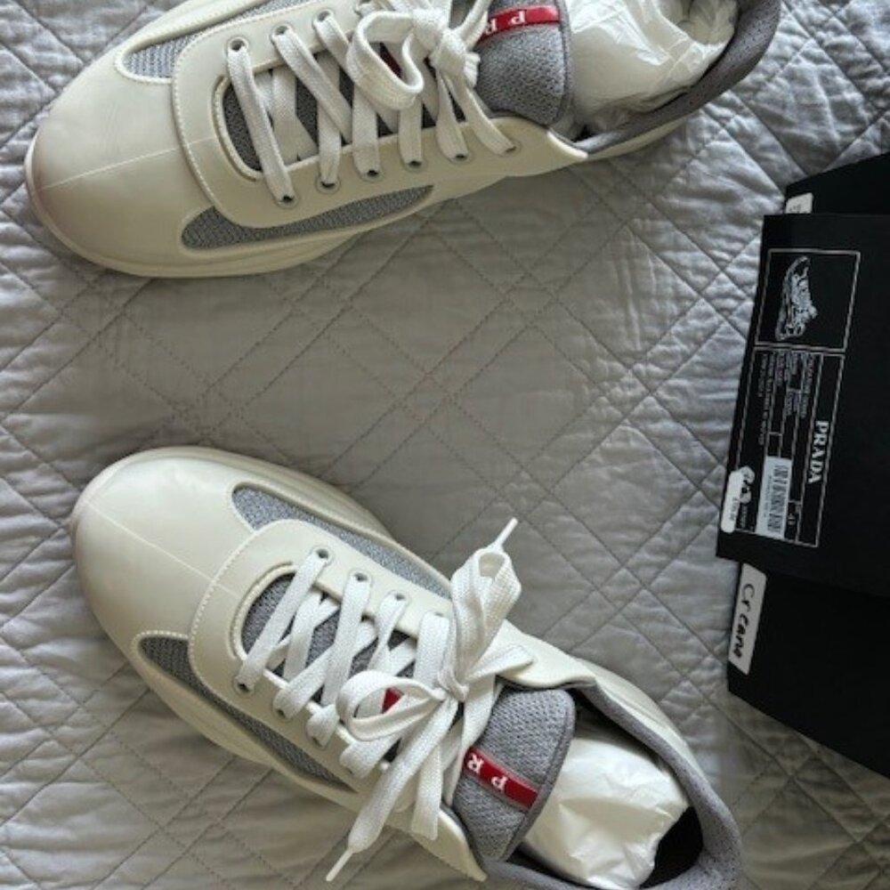 Men's Prada America's Cup Soft rubber and bike fabric sneakers - Size 10 - Cream